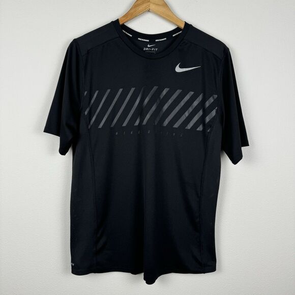 Nike Dri-fit Short Sleeve Running Shirt Men’s Size Large Black Lightweigt - Picture 2 of 7